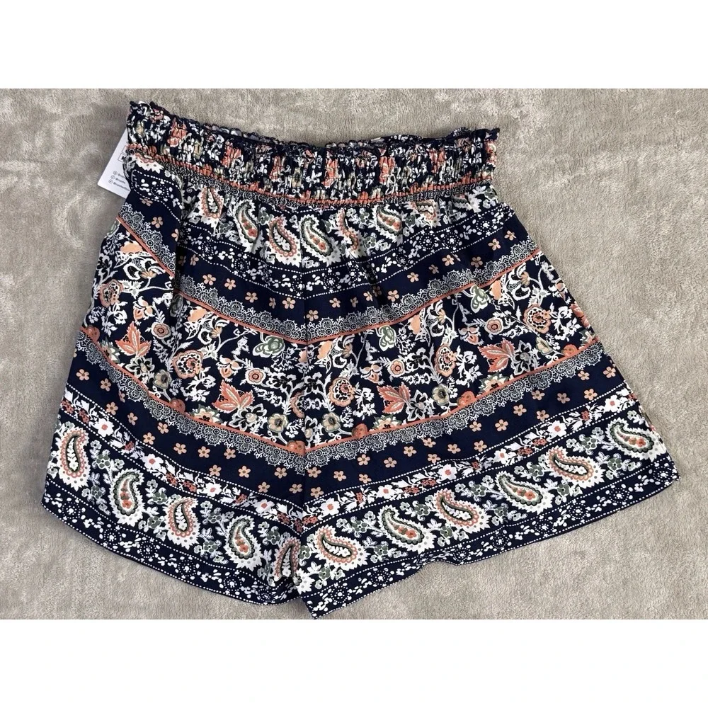 CUPSHE Women's Boho Floral Paisley Shorts NWT Navy Blue Elastic Waist Size S‎